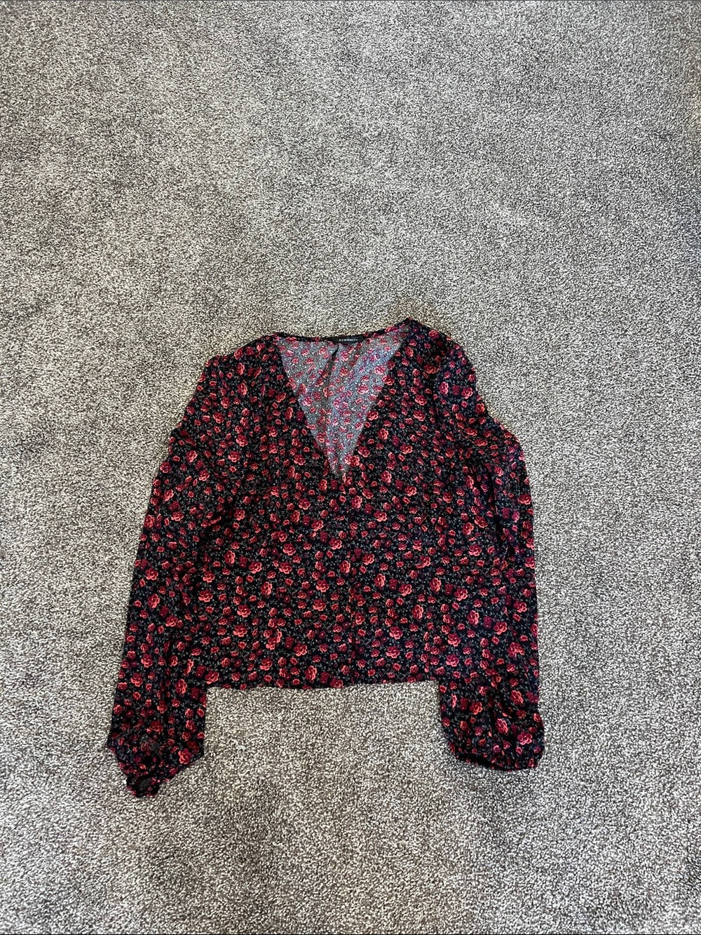 Dynamite Black Blouse with Red Rose Print